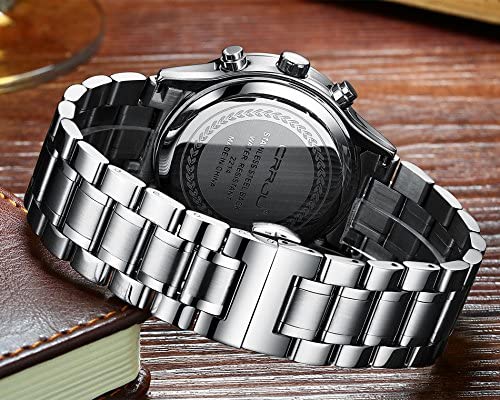 CRRJU Men's Fashion Stainless Steel Watches Date Waterproof Chronograph Wristwatches,Stainsteel Steel Band Waterproof Watch - Image 5